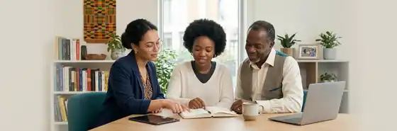 Apprenante au centre d’un échange avec ses accompagnants